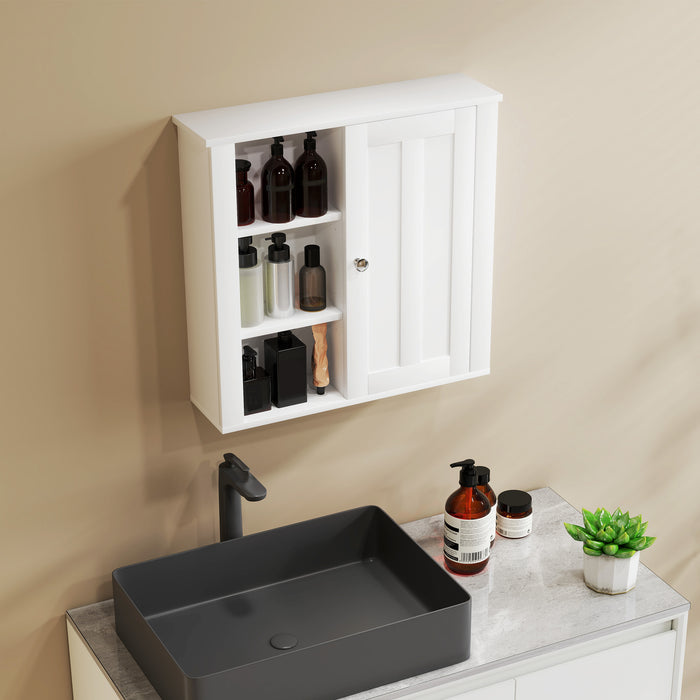 White Bathroom Wall Cabinet with Shelves and Cupboard by HOMCOM