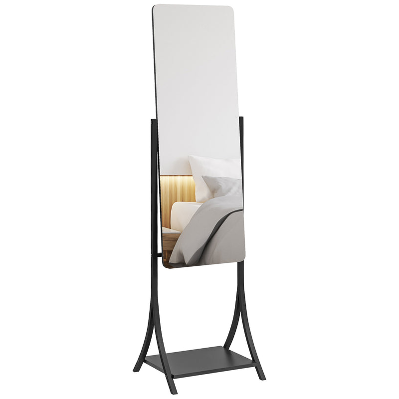 Full Length Freestanding Dressing Mirror With Adjustable Angle And Storage Shelf, Grey