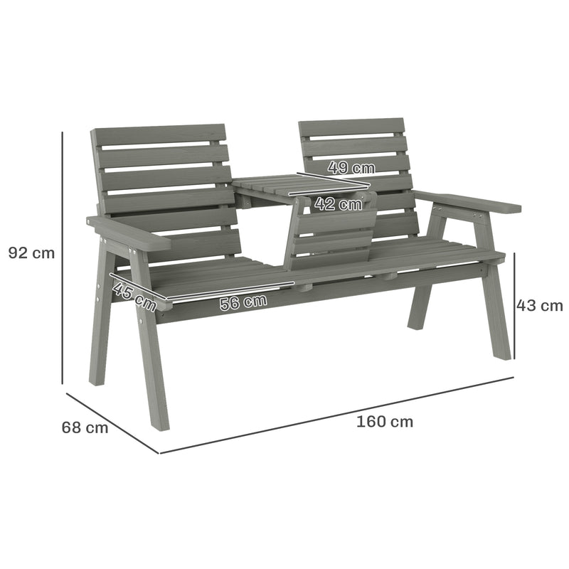 Grey Convertible 2 to 3 Seater Garden Bench Fir Wood Outdoor Seating by Outsunny