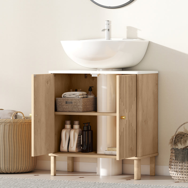 Under Sink Bathroom Cabinet for Pedestal Basin with Storage Shelf Space Oak