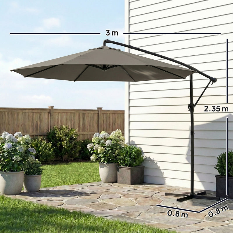 Cantilever Garden Parasol with UPF 30+ Adjustable 360° Shade and Protective Cover, Grey