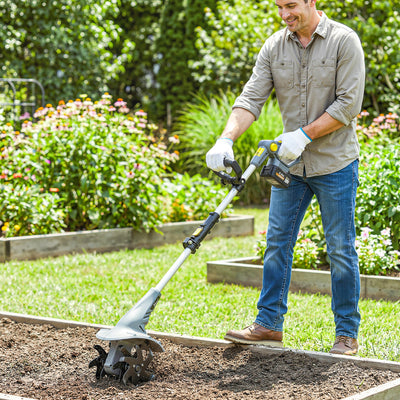 Cordless Garden Tiller for Easy Soil Preparation and Weeding with Adjustable Handle Grey AOSOM