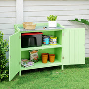 Wooden Garden Storage Cabinet With Galvanised Worktop and Shelves for Outdoor Tools Green Outsunny