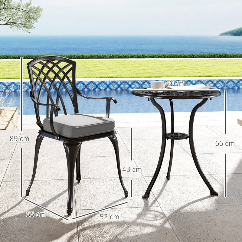 3 Piece Cast Aluminium Garden Bistro Set with Cushions and Parasol Hole Black by Outsunny