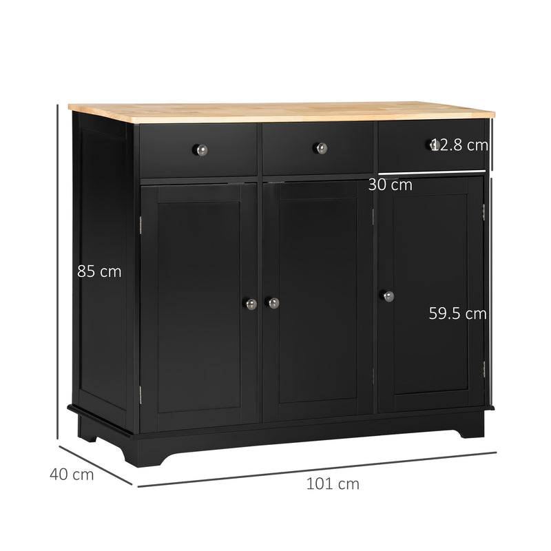 Black Sideboard With Rubberwood Top And Adjustable Shelves For Kitchen Or Dining Room