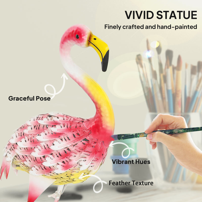 Pink Metal Flamingo Garden Statue with Ground Stakes for Outdoor Pond Decor by Outsunny