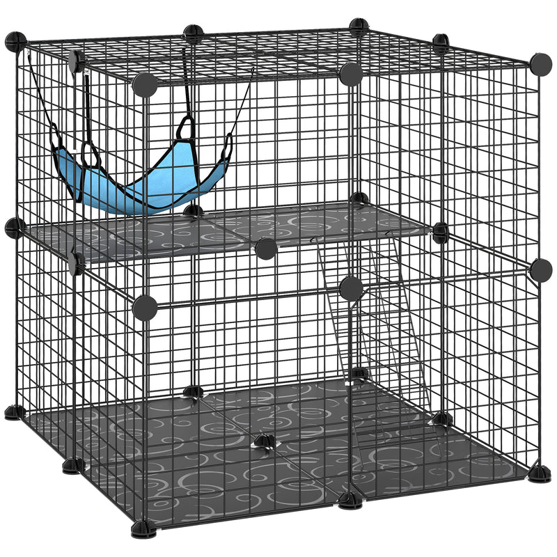 Modular Indoor Cat Enclosure with Climbing Ladder and Hammock for Secure Play Black AOSOM