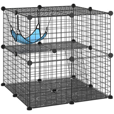 Modular Indoor Cat Enclosure with Climbing Ladder and Hammock for Secure Play Black AOSOM
