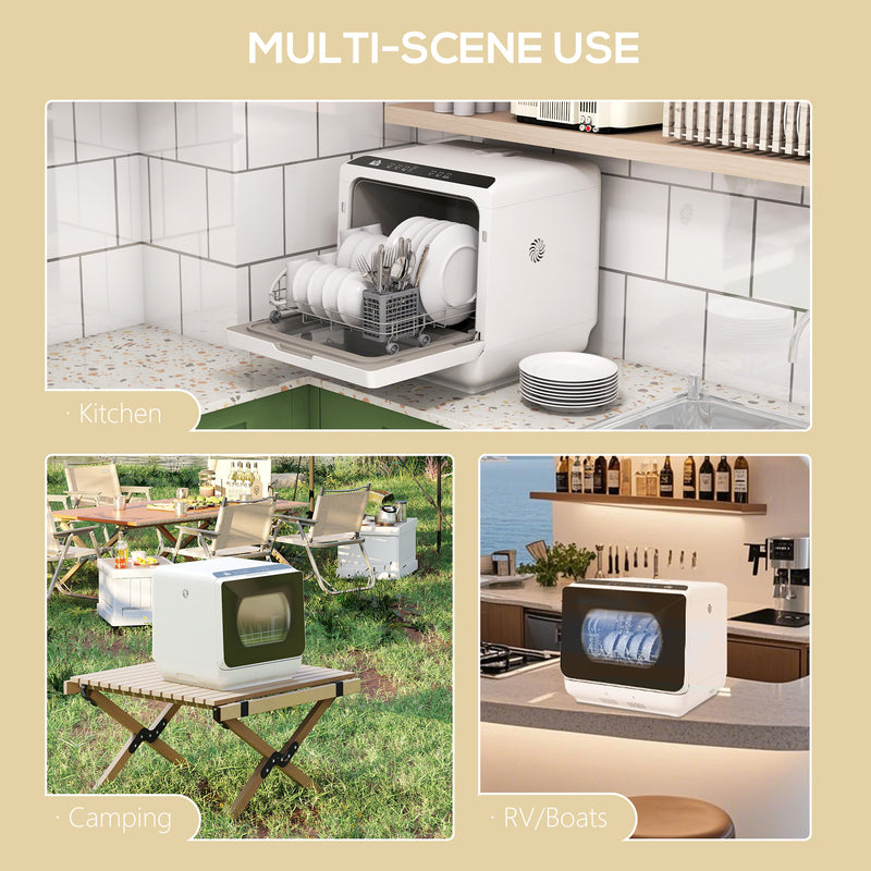 Compact Tabletop Dishwasher with 6 Wash Programs Ideal for Small Kitchens White