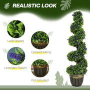 Set of 2 Artificial Boxwood Spiral Topiary Trees with Lavender in Pots 115cm by HOMCOM