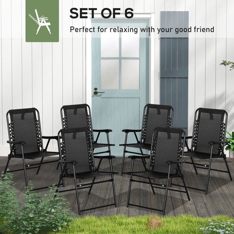 6 Piece Folding Garden Chair Set Black Steel Frame for Camping Beach or Patio Use