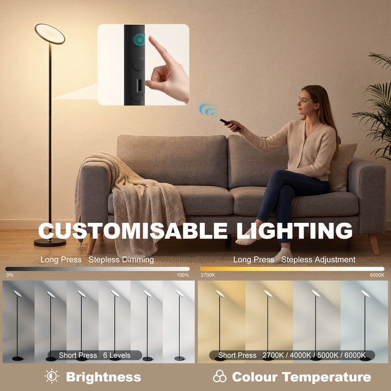 Smart Floor Lamp with Customisable Colour and Adjustable Head for Living Room Lighting Black Homcom