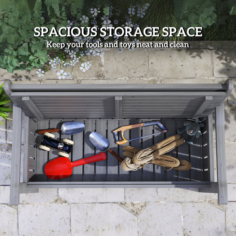 Grey 2 Seater Wooden Garden Storage Bench for Patio and Porch by Outsunny