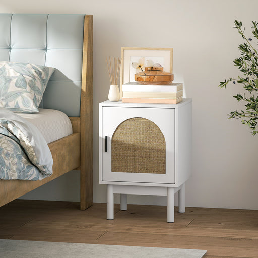 Rattan Bedside Table with Storage Shelf Ideal for Bedroom or Living Room, White