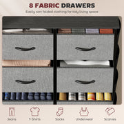 Tall Chest of 8 Drawer Storage Unit with Fabric Bins for Bedroom or Hallway, Charcoal Grey