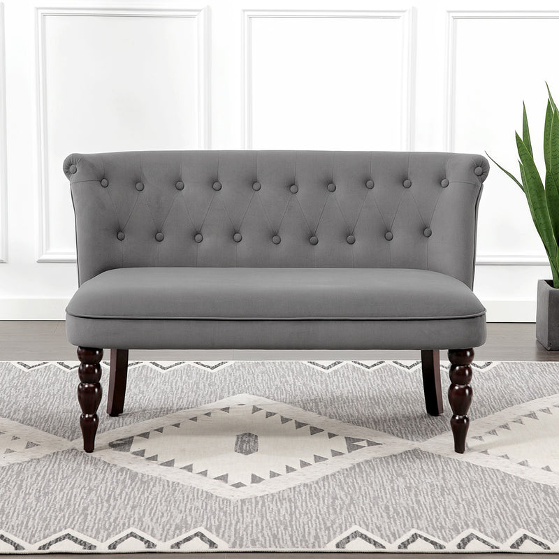 Charcoal Grey Velvet 2 Seater Wingback Sofa with Tufted Backrest and Wood Legs for Living Room
