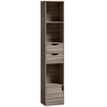 Slim Corner Bookcase with Shelves Drawers and Cabinet for Small Spaces Grey AOSOM