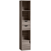 Slim Corner Bookcase with Shelves Drawers and Cabinet for Small Spaces Grey AOSOM