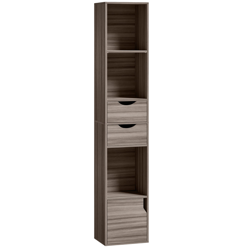 Slim Corner Bookcase with Shelves Drawers and Cabinet for Small Spaces Grey AOSOM