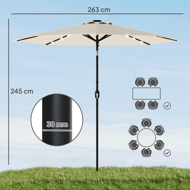 Garden Parasol with Lights and UPF30+ Adjustable Shade for Day and Night Use