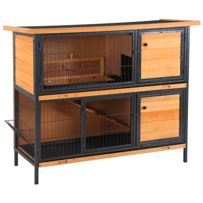 Outdoor Wooden and Metal Guinea Pig Hutch With Slide Out Tray for Easy Cleaning Light, Yellow and Black