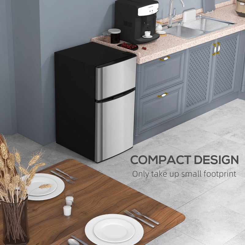 88L Under Counter Fridge Freezer with Adjustable Temperature and 3 Star Freezer, Black & Silver