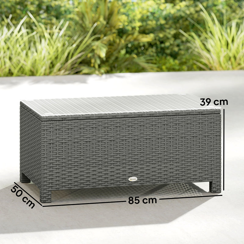 Rattan Garden Coffee Table with Glass Top for Patio or Conservatory Use Light Grey AOSOM