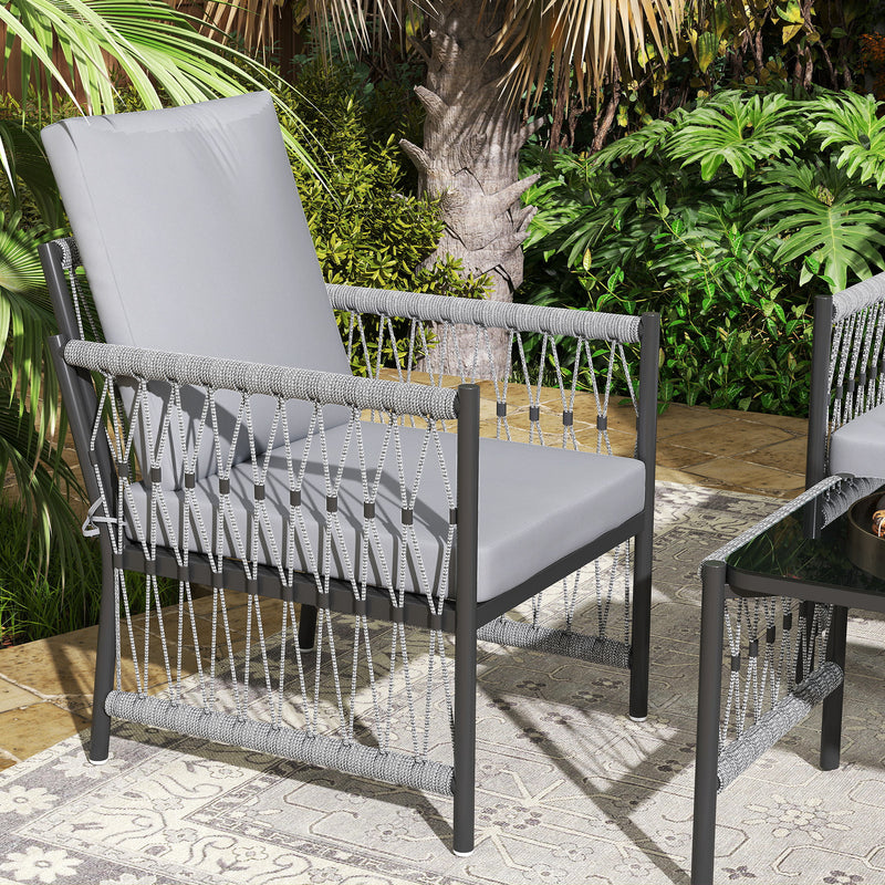 Grey 4 Seater Rattan Garden Furniture Set With Cushions by Outsunny