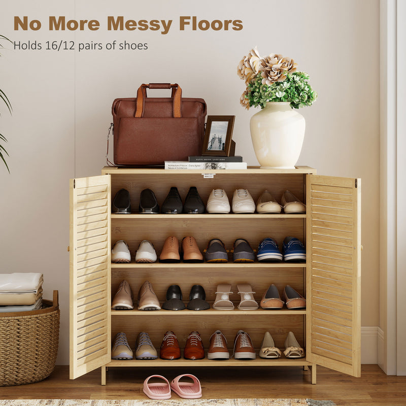 Shoe Storage Cabinet for Hallway Organisation with Adjustable Shelves Natural Wood Finish