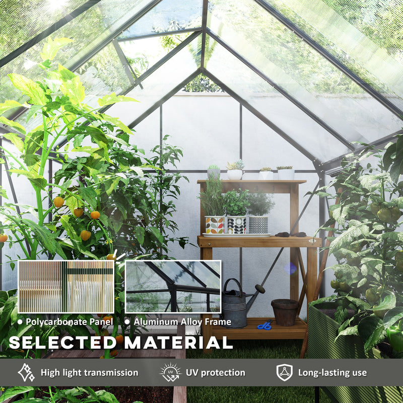Walk In Polycarbonate Greenhouse with Roof Vent Ideal for Garden Growing, Dark Grey, 190x253x199cm