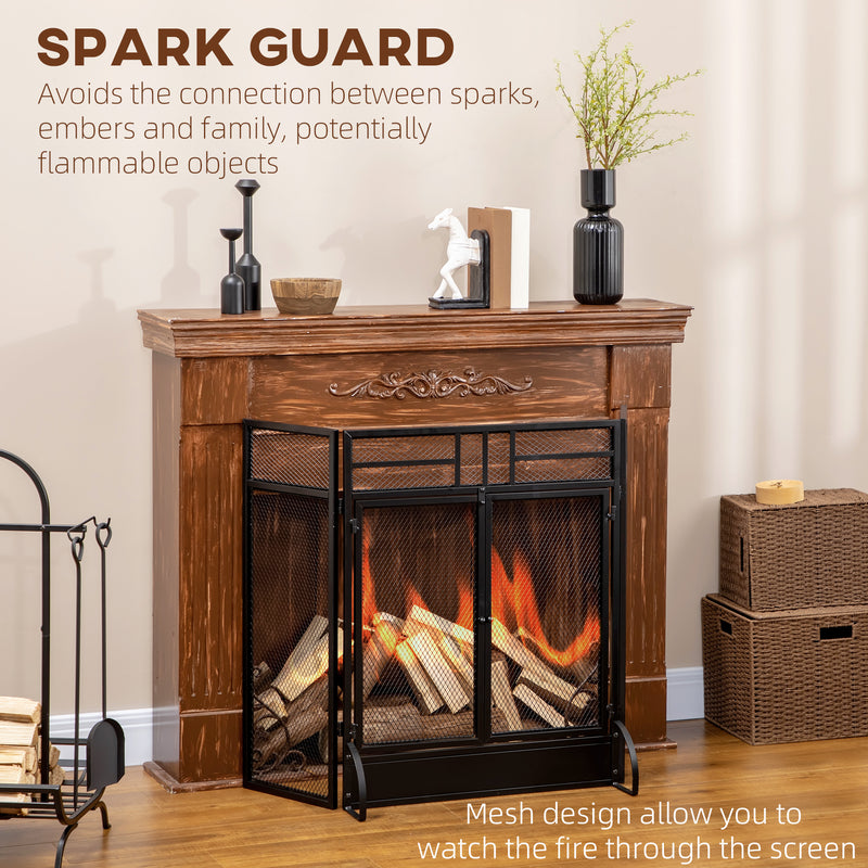 Folding Metal Fire Guard with Double Doors for Child and Pet Safety Black