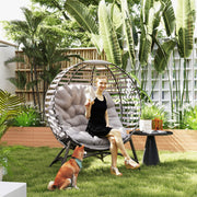 Light Grey Rattan Egg Chair with Cushion and Side Pocket for Garden Comfort by Outsunny