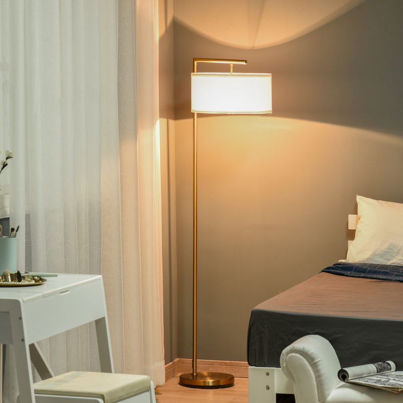 Modern Gold Floor Lamp With White Linen Shade For Living Room Bedroom Or Dining Room