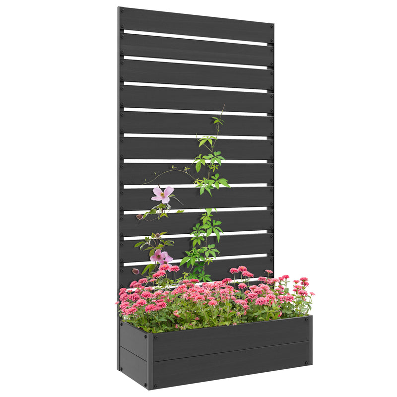 Black Raised Garden Planter with Trellis and Drainage Gap for Climbing Plants by Outsunny