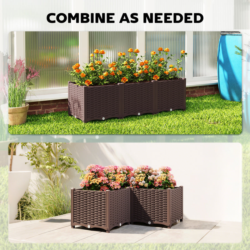 Modular Raised Garden Bed for Small Spaces with Built In Water Reservoir and Drainage, Brown
