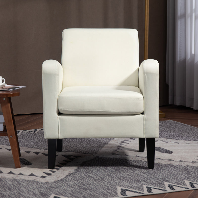 Modern Accent Chair with Solid Wood Legs Ideal for Lounge or Bedroom Use Cream White