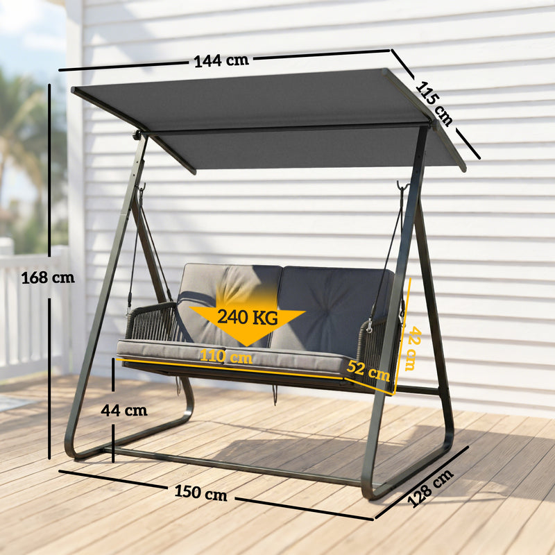 2 Seater Garden Swing Chair with Cushions and Adjustable Canopy for Shaded Relaxation Dark Grey Outsunny