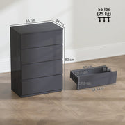 Modern 4 Drawer Chest of Drawers With High Gloss Finish For Bedroom Storage Grey AOSOM