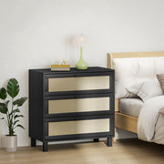 3 Drawer Rattan Chest of Drawers Boho Storage Unit for Bedroom or Hallway, Black
