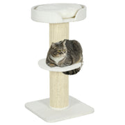 2 Tier Cat Tree with Basket Bed and Sisal Scratching Posts for Indoor Cats Cream White