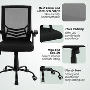 Ergonomic Mesh Office Chair With Flip Up Arms And Lumbar Support For Home Desk, Black