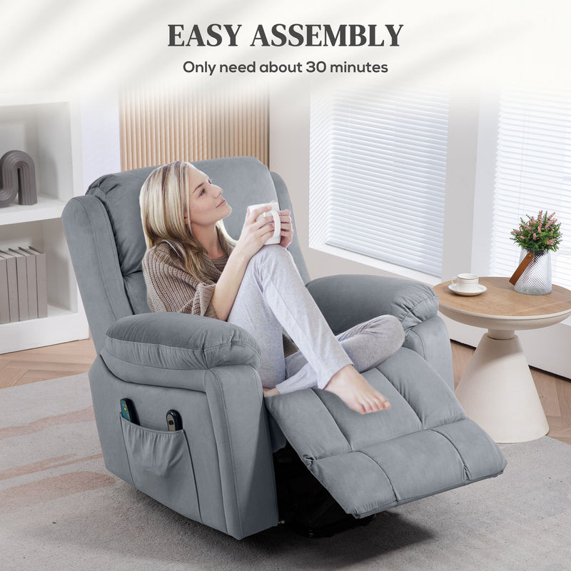 Electric Reclining Lift Chair with Eight Point Massage and Remote Control for Elderly Grey