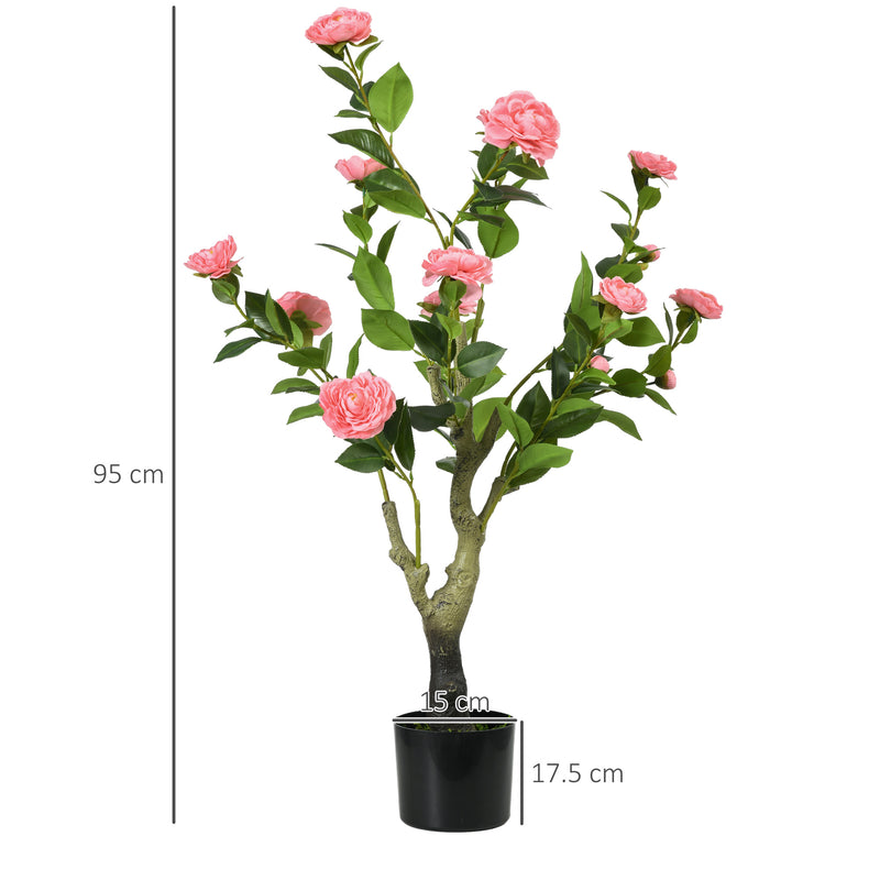 Set of 2 Artificial Camellia Plants in Pots For Indoor or Outdoor Display 95cm Pink AOSOM