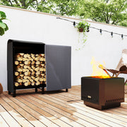4ft Firewood Rack With Waterproof Cover And Canvas Carrier For Indoor Outdoor Use Black AOSOM