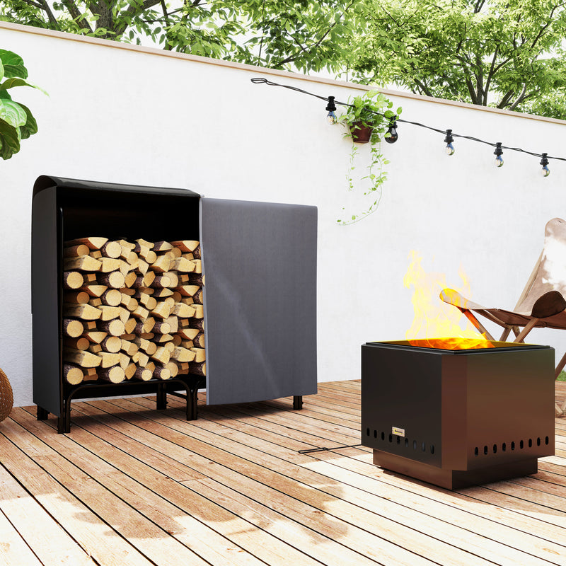 4ft Firewood Rack With Waterproof Cover And Canvas Carrier For Indoor Outdoor Use Black AOSOM