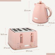 Fast Boil 17L Jug Kettle and 4 Slice Toaster Set with 7 Browning Levels, Light Pink