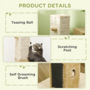 Tall Jute Cat Scratching Post With Carpet Base And Hanging Toy For Indoor Play Beige