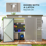 Grey Galvanised Steel Garden Shed with Latched Door and Lock, 3.7 x 7.9ft, Outsunny