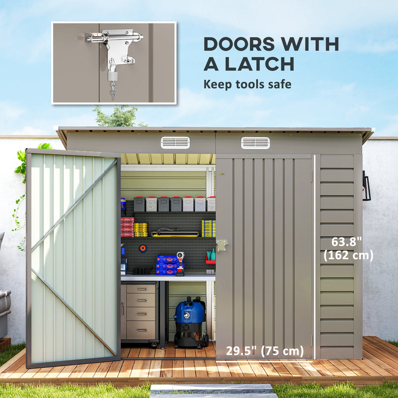 Grey Galvanised Steel Garden Shed with Latched Door and Lock, 3.7 x 7.9ft, Outsunny
