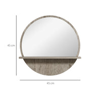 Round Wall Mirror With Shelf Ideal for Bathroom or Hallway Space Saving Design Grey